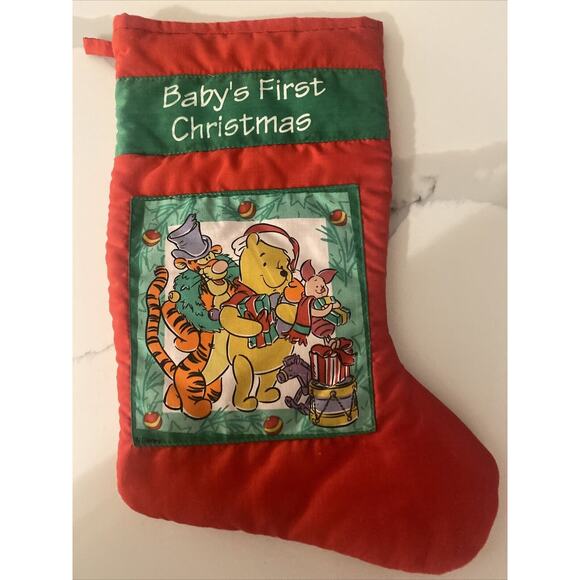 Disney Winnie The Pooh Christmas Holiday Stocking 13.5” Baby’s First Christmas - Picture 1 of 6